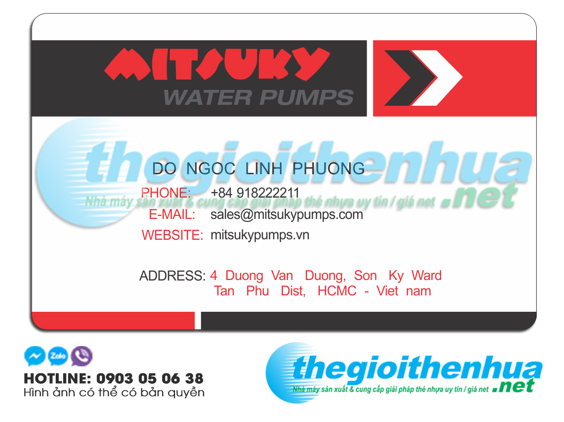In name card trong suốt cho Misuky Water Pumps